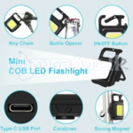 Mini COB LED Flashlight Portable Work Light Rechargeable Pocket Keychains