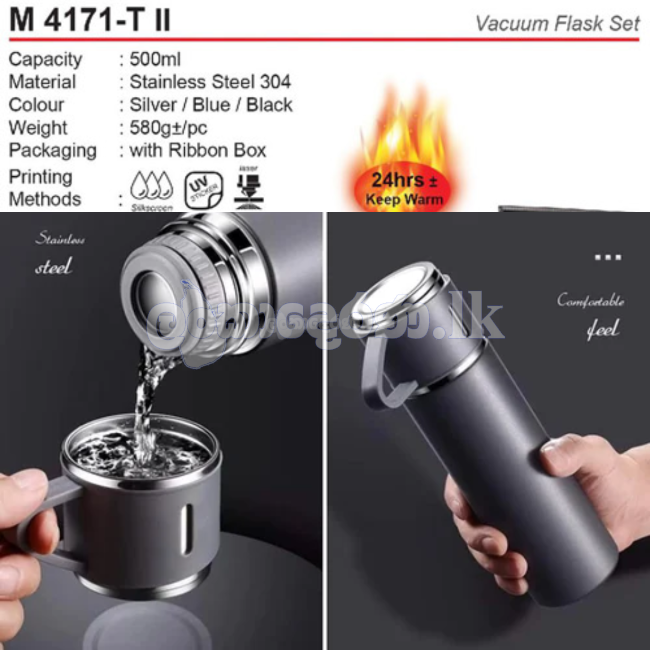 Vacuum Flask Gift Set 500ml Hot and Cold Bottle With 2 Cups